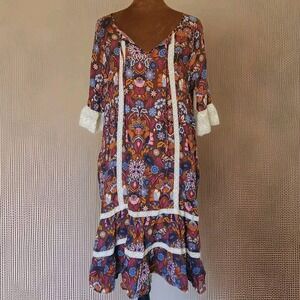 Matilda Jane Dress Brown Floral Lace Size S‎ Bohemian Intermission Ruffle
